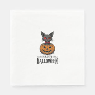 Halloween Kat Cute Pompoen Vintage Griezelen_1 Servet