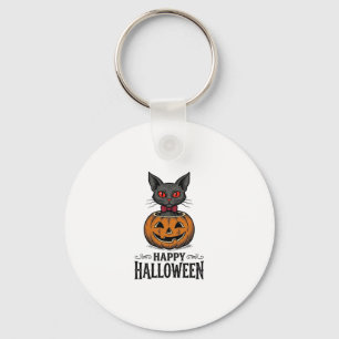 Halloween Kat Cute Pompoen Vintage Griezelen_1 Sleutelhanger