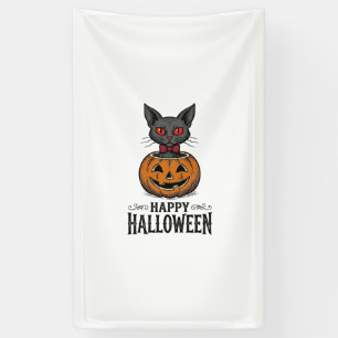 Halloween Kat Cute Pompoen Vintage Griezelen_1 Spandoek