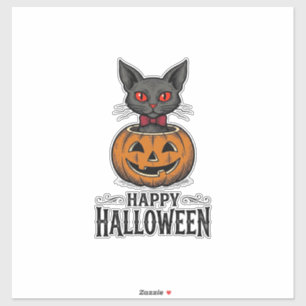 Halloween Kat Cute Pompoen Vintage Griezelen_1 Sticker