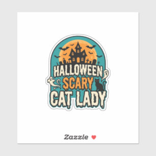 Halloween Kat Dame Griezelig Vintage Geheime Huis_ Sticker