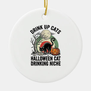 Halloween Kat Drinkende Vintage Maan Feest T-shirt Keramisch Ornament