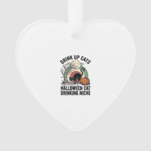 Halloween Kat Drinkende Vintage Maan Feest T-shirt Ornament
