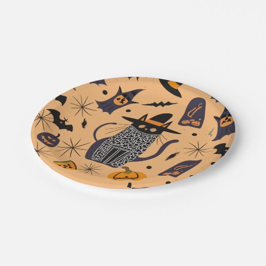 Halloween kat en elementen papieren bordje (Gekanteld)