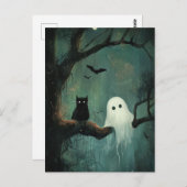 Halloween kat en geest briefkaart (Voorkant / Achterkant)