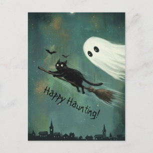 Halloween Kat en Geest die spoken Briefkaart