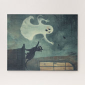 Halloween kat en geest legpuzzel (Horizontaal)