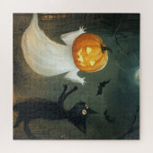 Halloween kat en geest legpuzzel (Horizontaal)