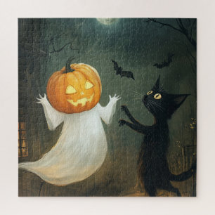 Halloween kat en geest legpuzzel