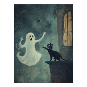 Halloween kat en geest perfect poster