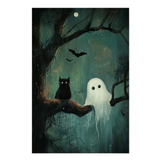 Halloween kat en geest perfect poster (Voorkant)