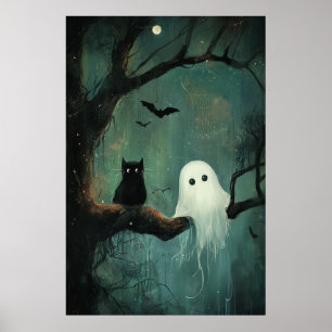 Halloween kat en geest poster