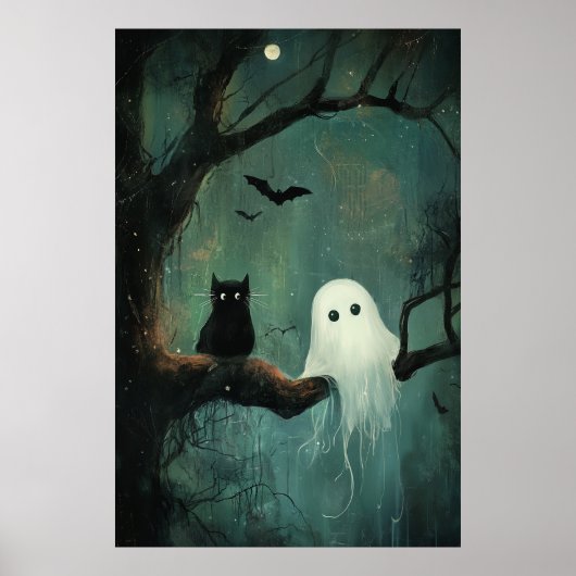 Halloween kat en geest poster (Voorkant)