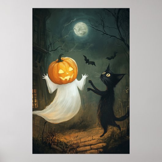 Halloween kat en geest poster (Voorkant)