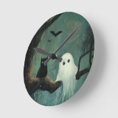 Halloween kat en geest ronde klok (Hoek)