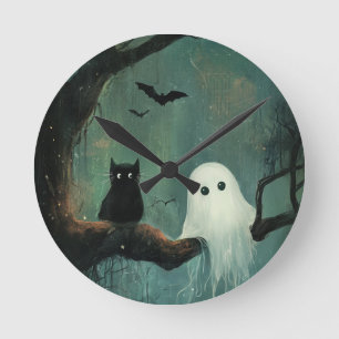 Halloween kat en geest ronde klok