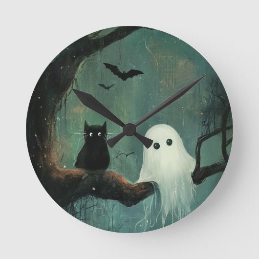Halloween kat en geest ronde klok (Voorkant)