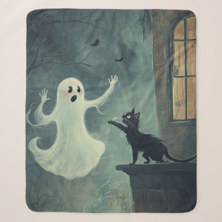 Halloween kat en geest sherpa deken