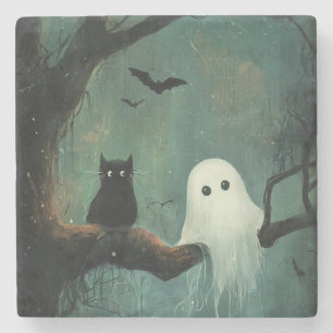 Halloween kat en geest stenen onderzetter