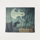 Halloween kat en geest wandkleed (Voorkant (horizontaal))