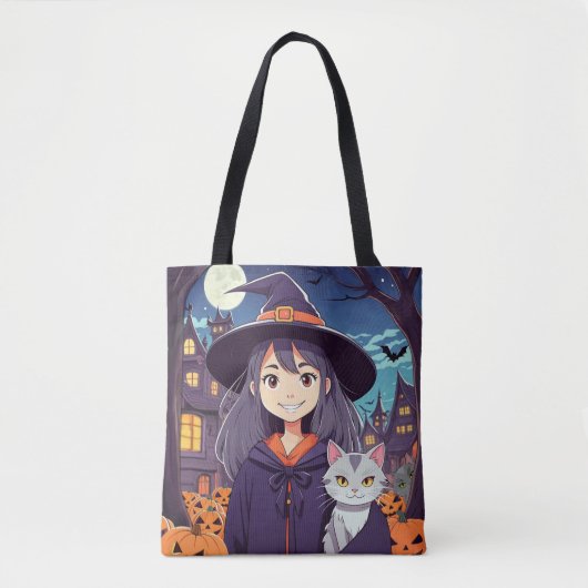 Halloween Kat en heks Trick or treat Tote Bag (Voorkant)