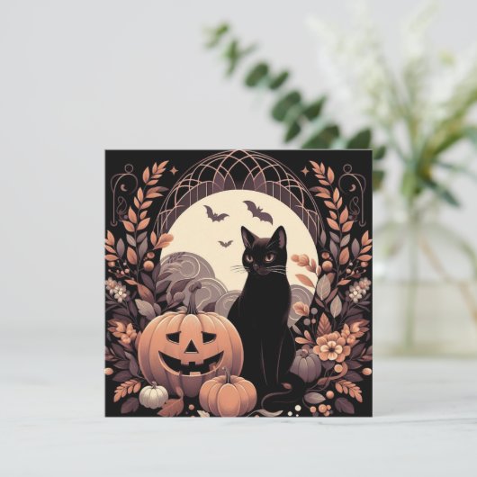 Halloween Kat en Jack-o'lantern Griezelen Kaart (Staand voorkant)