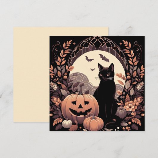 Halloween Kat en Jack-o'lantern Spooky Kaart (Voorkant / Achterkant)