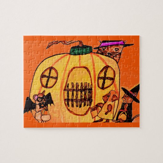 HALLOWEEN KAT EN MUIS TRUC puzzel (Horizontaal)
