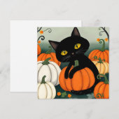 Halloween kat en pompoen feestdagenkaart (Voorkant / Achterkant)