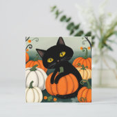 Halloween kat en pompoen feestdagenkaart (Staand voorkant)