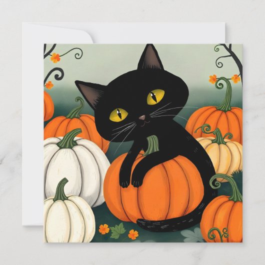 Halloween kat en pompoen feestdagenkaart (Voorkant)
