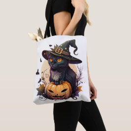 Halloween kat en pompoen tote bag