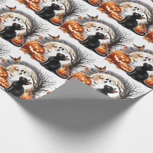  Halloween Kat en Pompoen Wrapping Papier (Hoek)