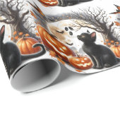 Halloween Kat en Pompoen Wrapping Papier (Rol Hoek)
