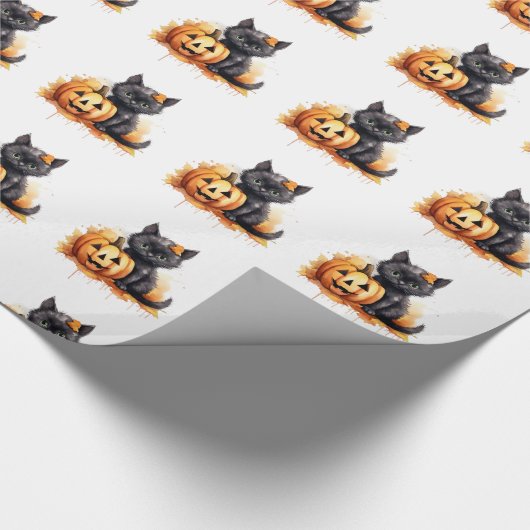 Halloween Kat en Pompoen Wrapping Papier (Hoek)