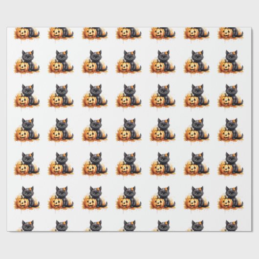 Halloween Kat en Pompoen Wrapping Papier (Vlak)