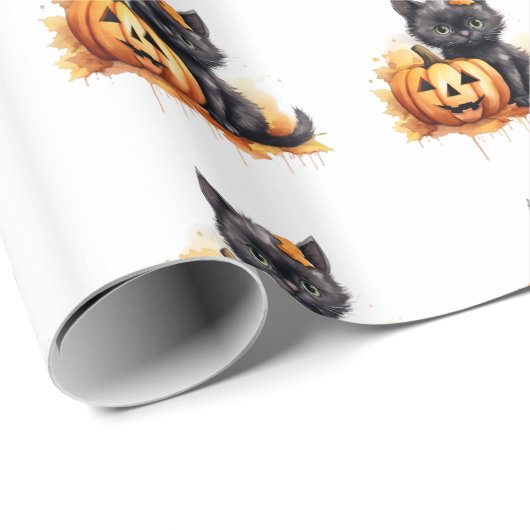 Halloween Kat en Pompoen Wrapping Papier (Rol Hoek)