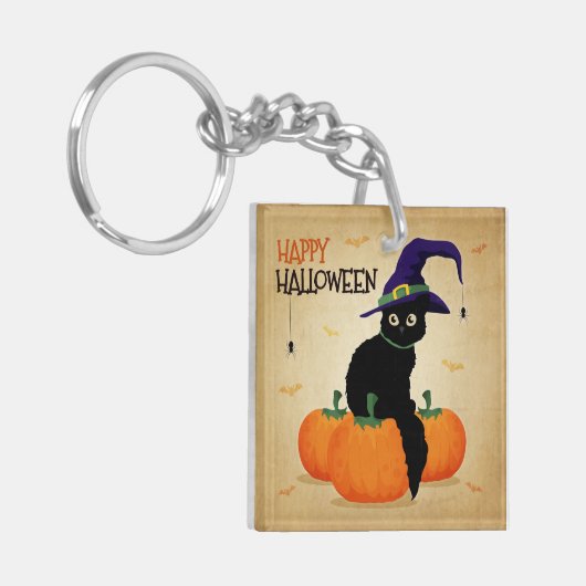 Halloween kat en pompoenen | Button Sleutelhanger (Voorkant Links)