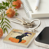  Halloween kat en pompoenen | Button Sleutelhanger (Voorkant Rechts)