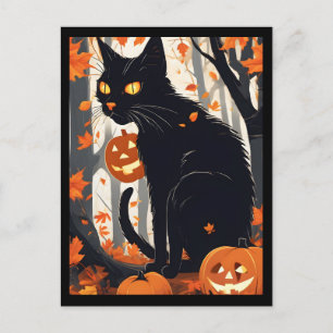 Halloween kat en pompoenen feestdagenkaart
