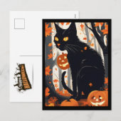 Halloween kat en pompoenen feestdagenkaart (Voorkant / Achterkant)