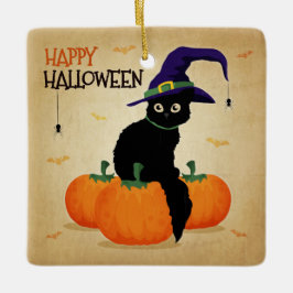 Halloween kat en pompoenen | Keramische ornament