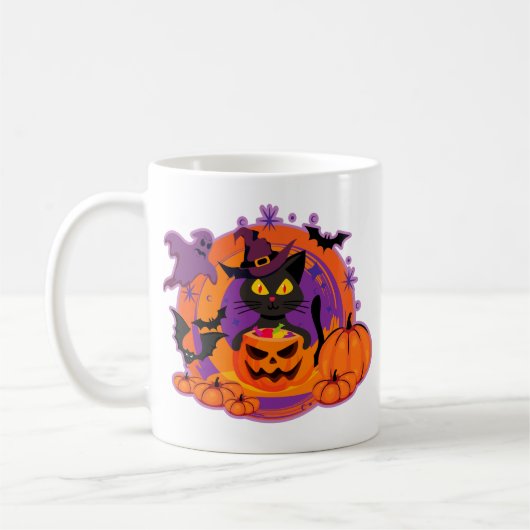 Halloween kat en pompoenen koffiemok (Links)