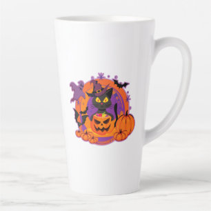 Halloween kat en pompoenen latte mok