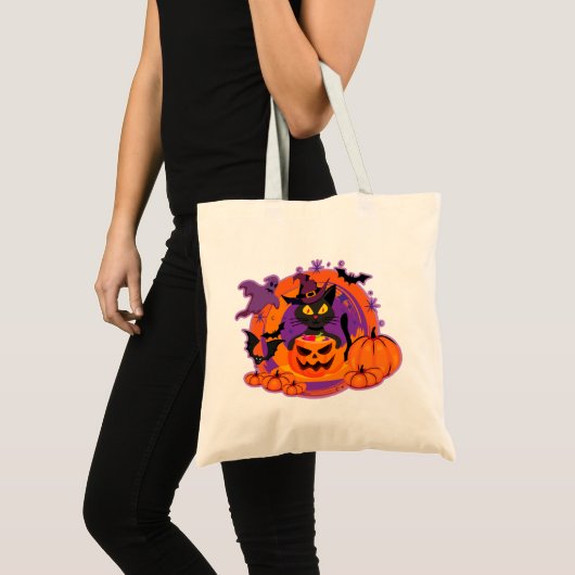 Halloween kat en pompoenen tote bag (Voorkant (product))