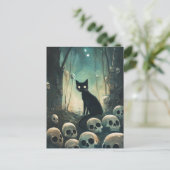 Halloween kat en schedels briefkaart (Staand voorkant)
