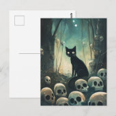 Halloween kat en schedels briefkaart (Voorkant / Achterkant)