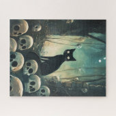 Halloween kat en schedels legpuzzel (Horizontaal)