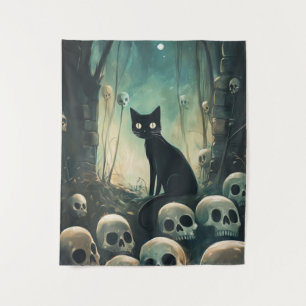 Halloween kat en schedels wandkleed