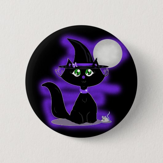 Halloween kat en speelgoed muis ronde button 5,7 cm (Voorkant)